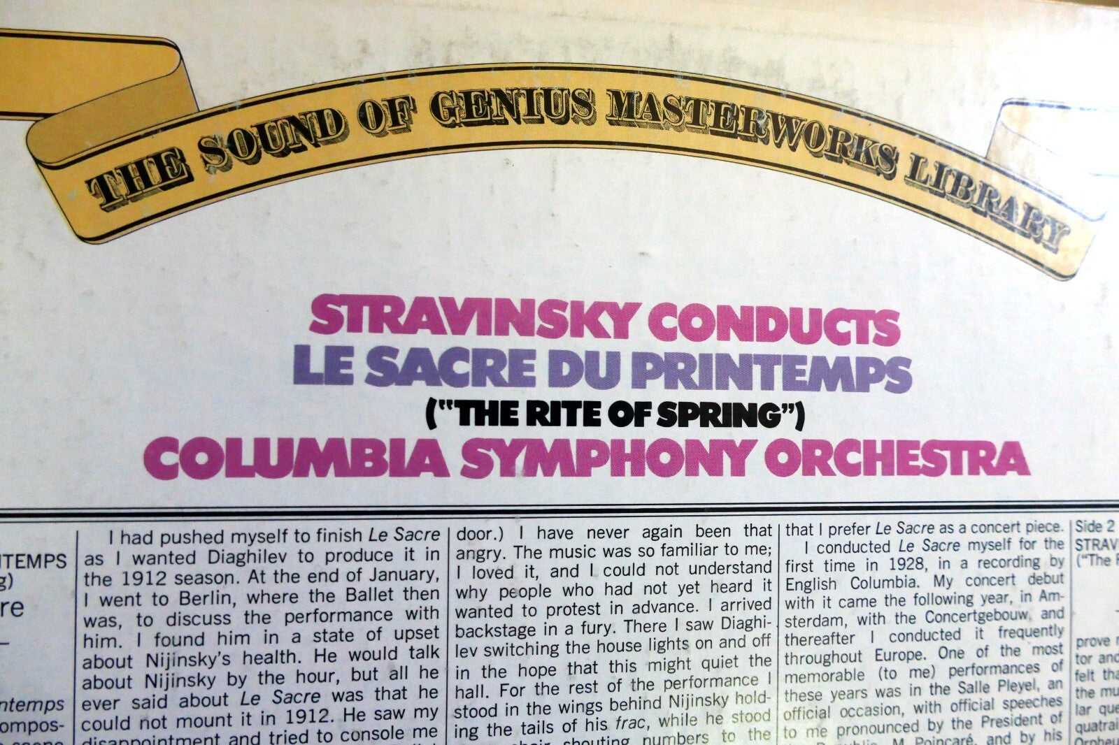 Stravinsky Conducts Le Sacre du Printemps LP M 31830 Columbia The Rite of Spring