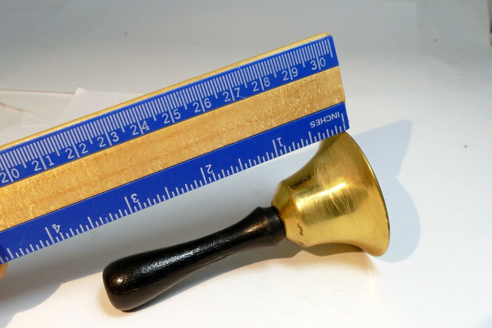 1.5" Solid Brass metal School Diner Bell with wooden handle missing clapper 
