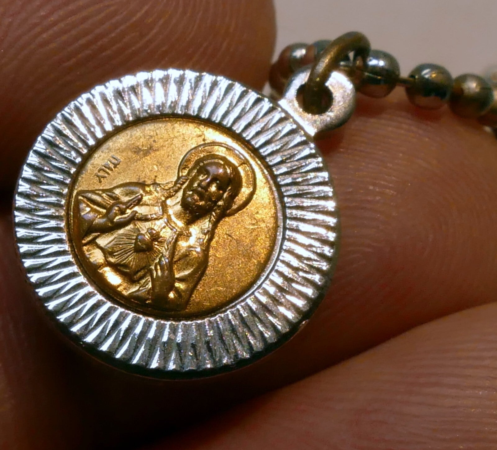 Sacred heart jesus w/ mary pendant charm metal vintage italy catholic