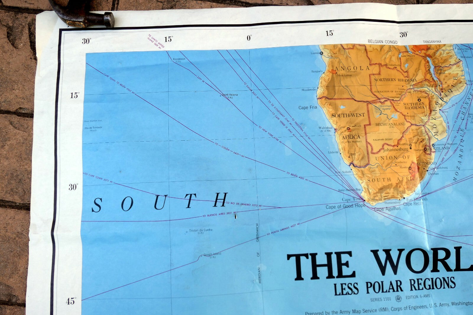 South Africa S. Atlantic OCEAN - 40X56" extra Large MAP