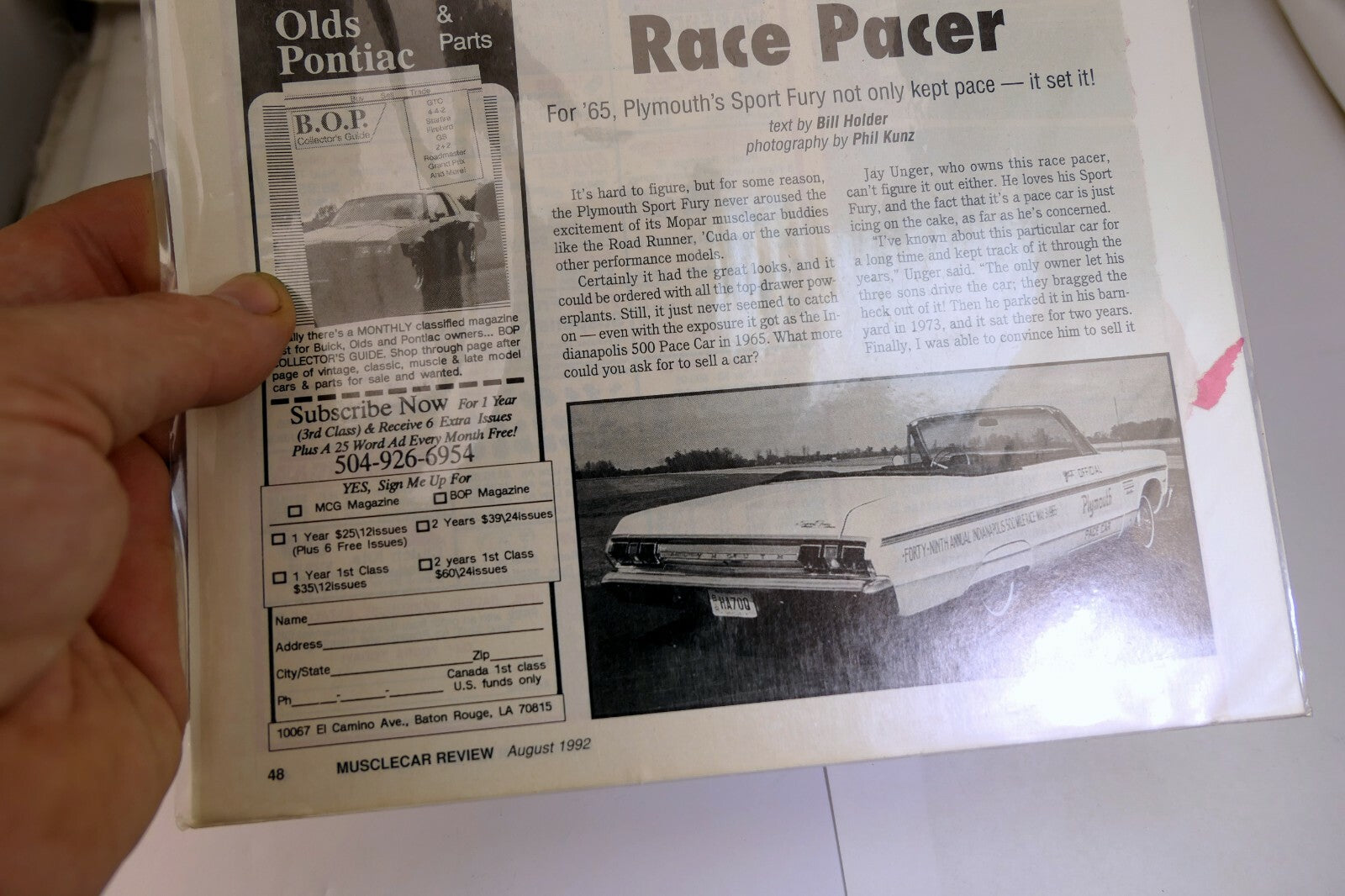 1965 Plymouth Spot Fury Magazine clipping advertisement Ad