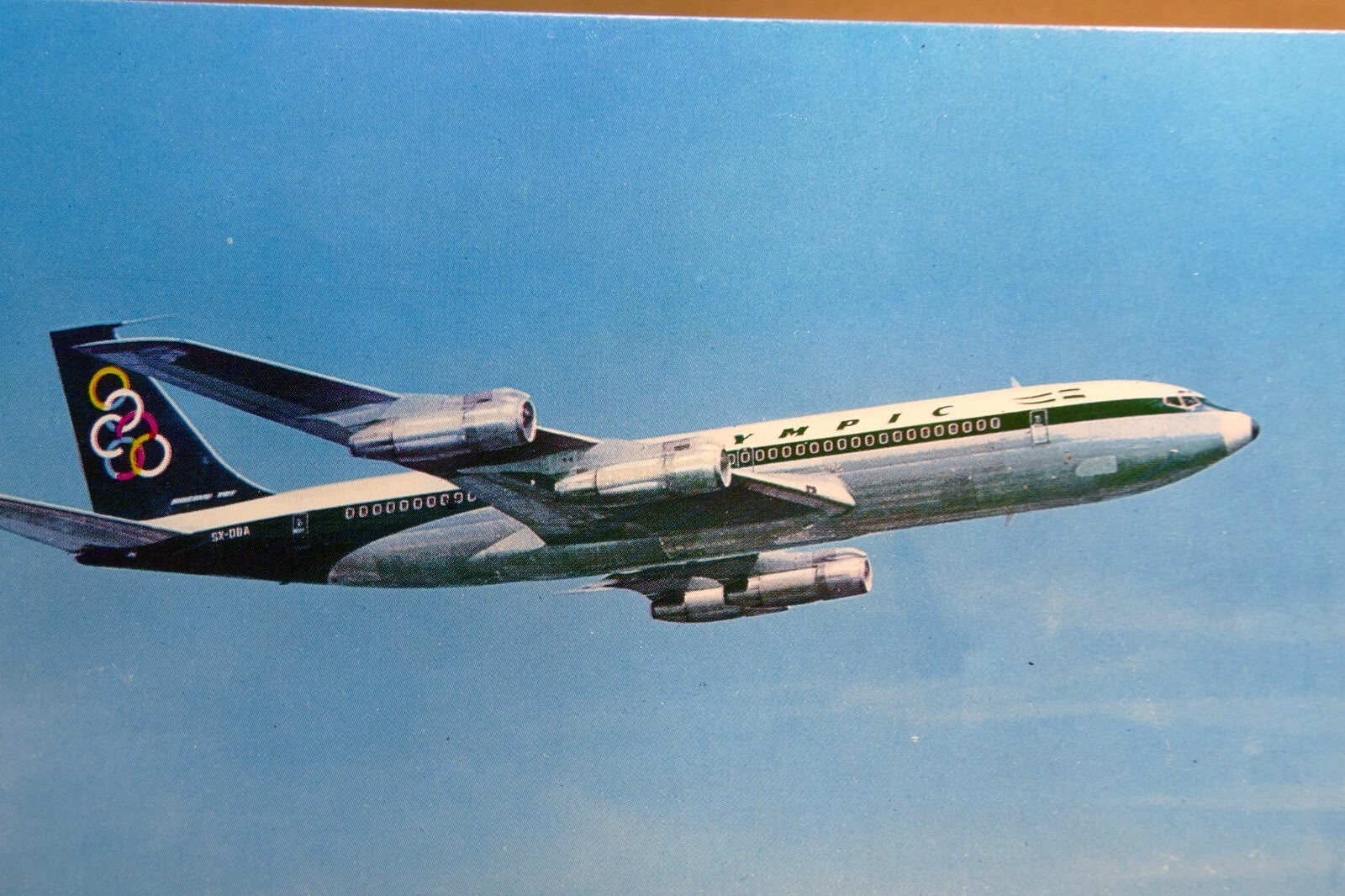 Olympic airways 707 320 boeing airlines airplane blue sky postcard unposted