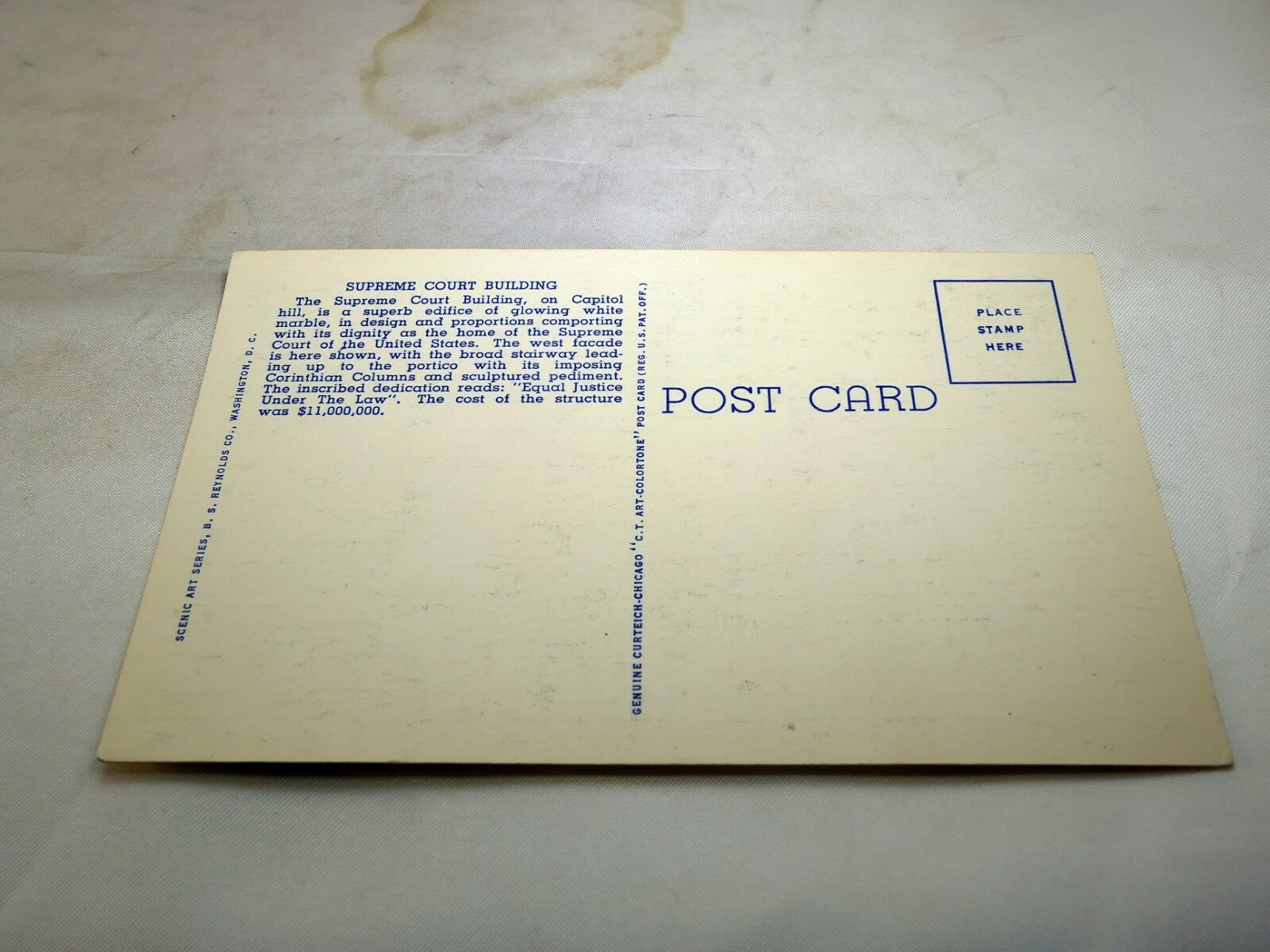 Post Card United States Supreme Court Washington DC Linen 1940's 147 US Capitol