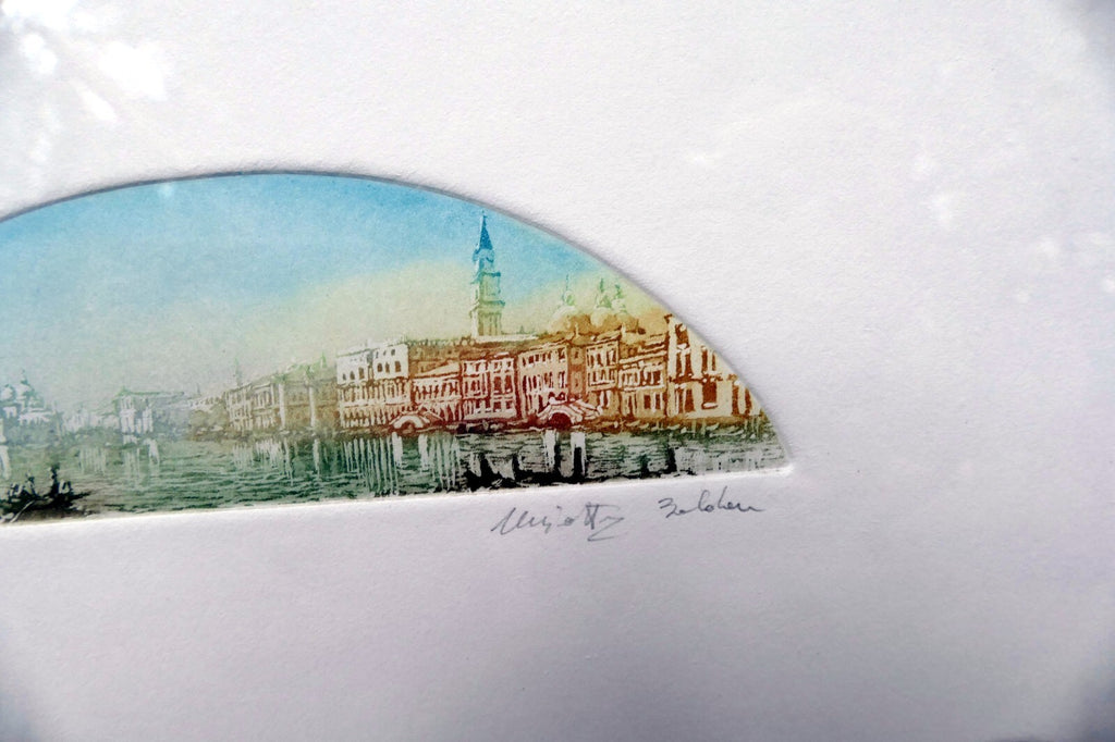 Etching St. Mark's Square Lagoon Venice Pencil Signed matted framed by B Fe