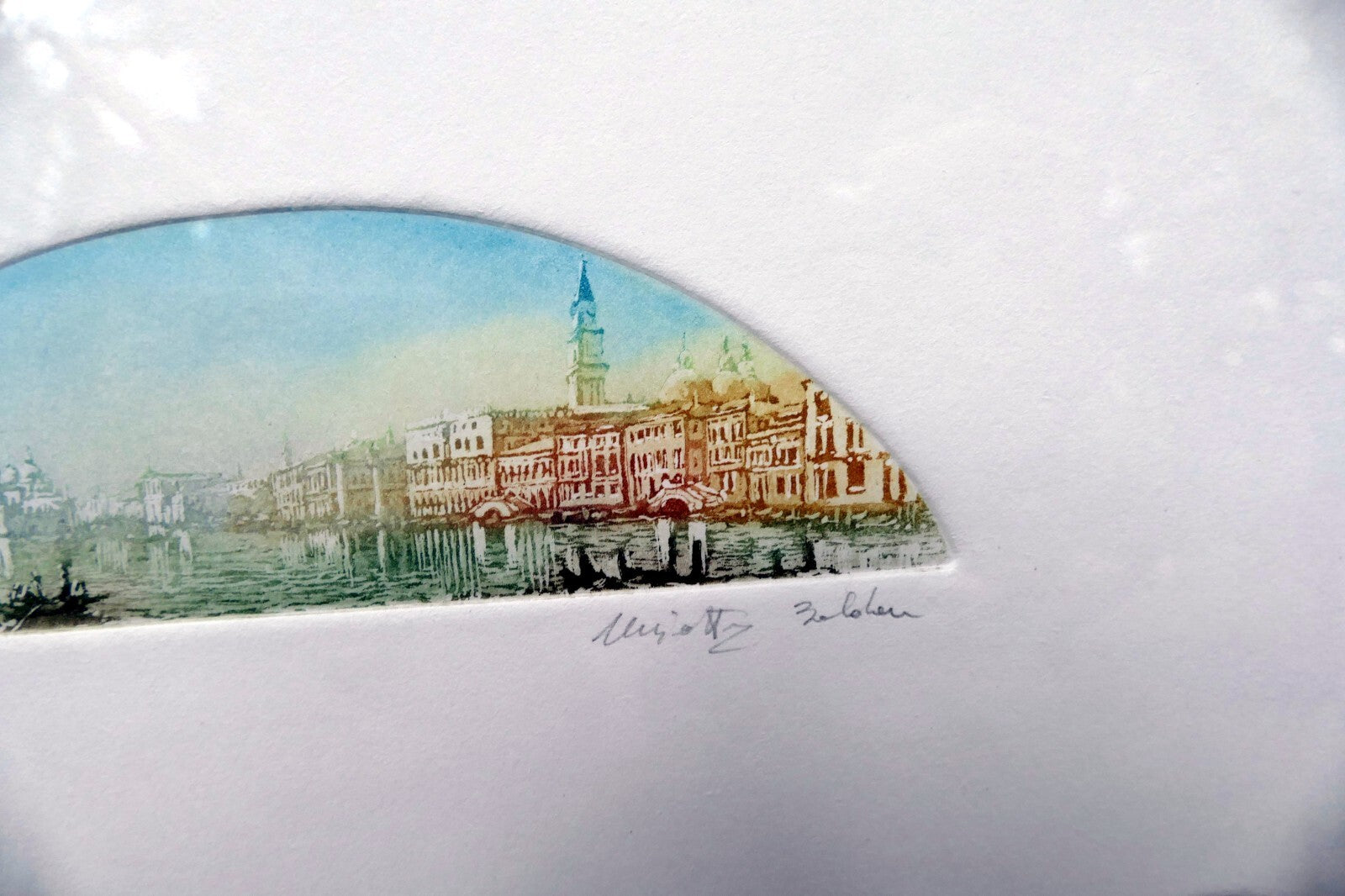 Etching St. Mark's Square Lagoon Venice Pencil Signed matted framed by B Fe