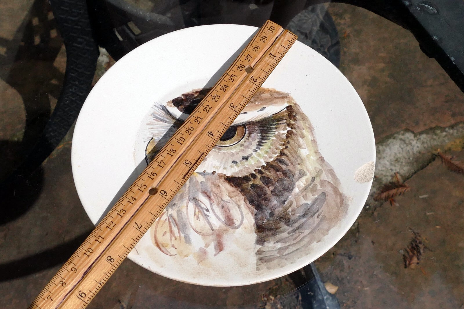 MARCEL GUILLOT Cheveche  Owl POTTERY BIRD PLATE 8" 20cm  made in France