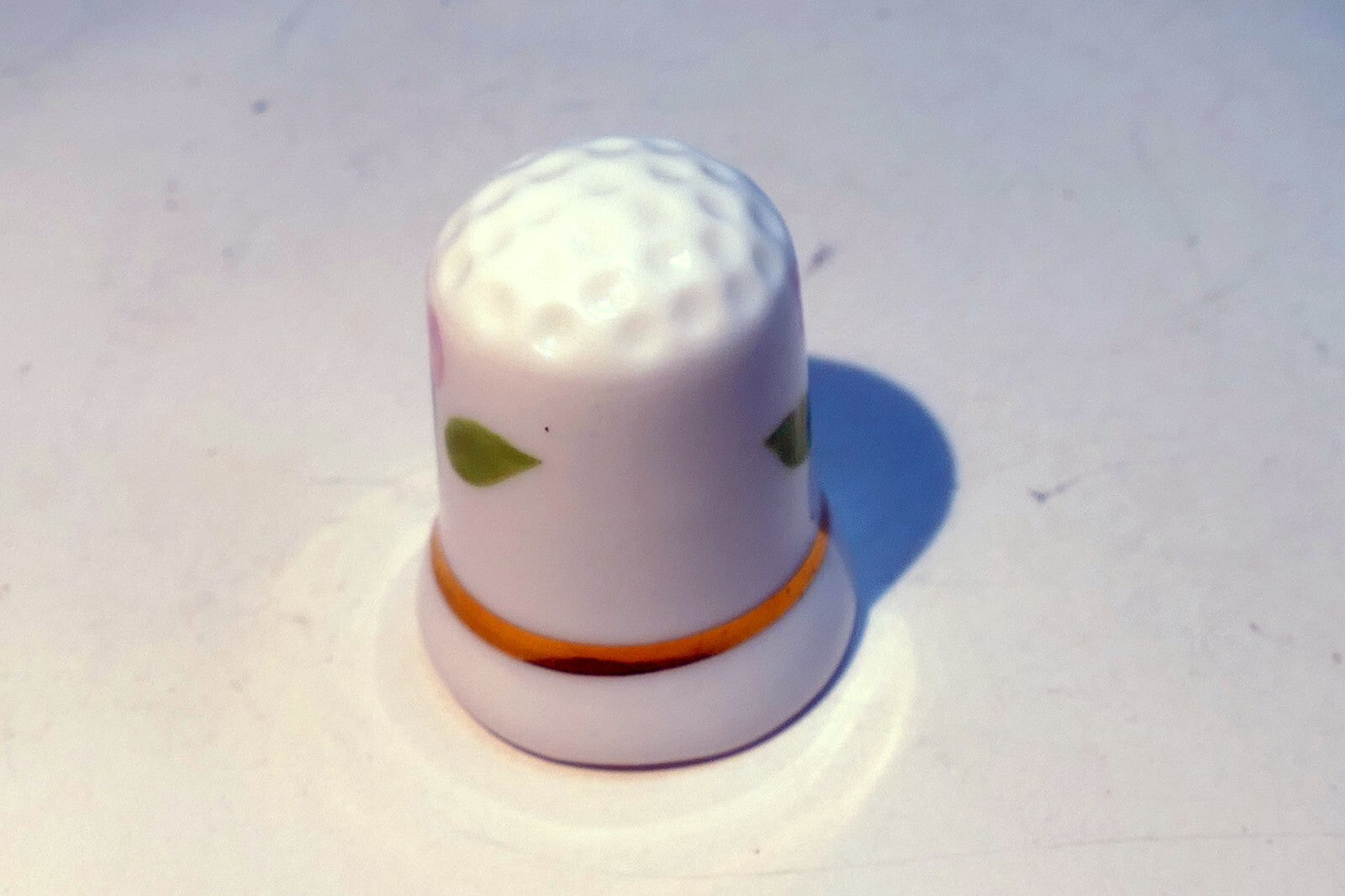 Porcelain Thimble Souvenir Pink Tulip Flower  gold rim