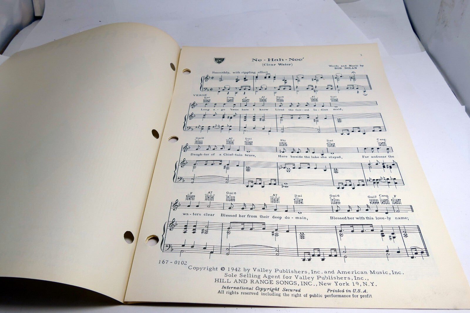Ne-Hah-Nee Clear Water Bob Nolan  1942 Sheet Music