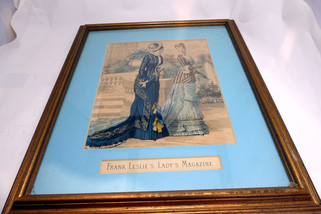 Framed Fashion Print Frank Leslie���s Lady���s Magazine Blue-Yellow 1870's