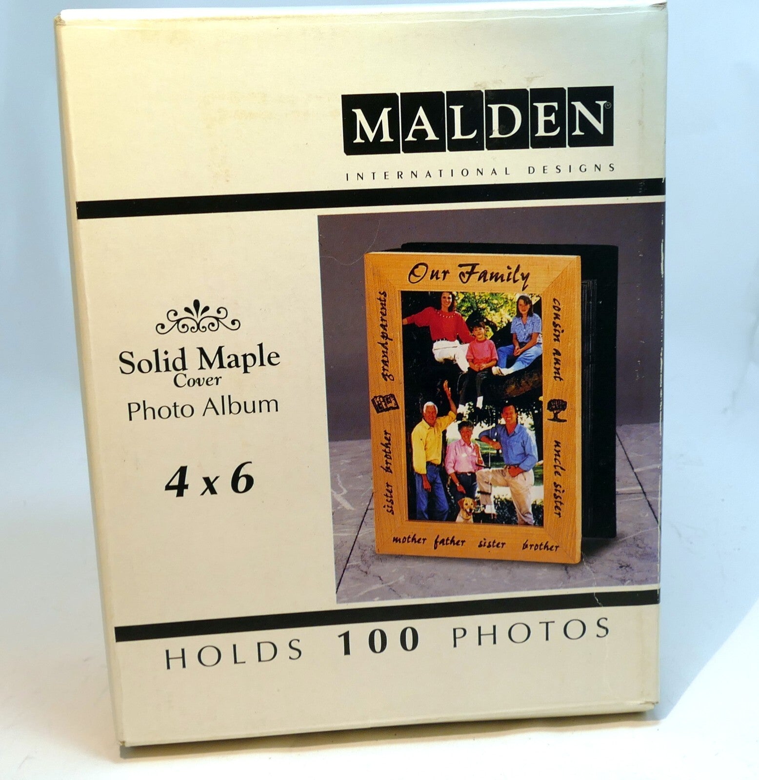 Malden solid maple cover photo album  "our family"  holds 100   4x6" pictures