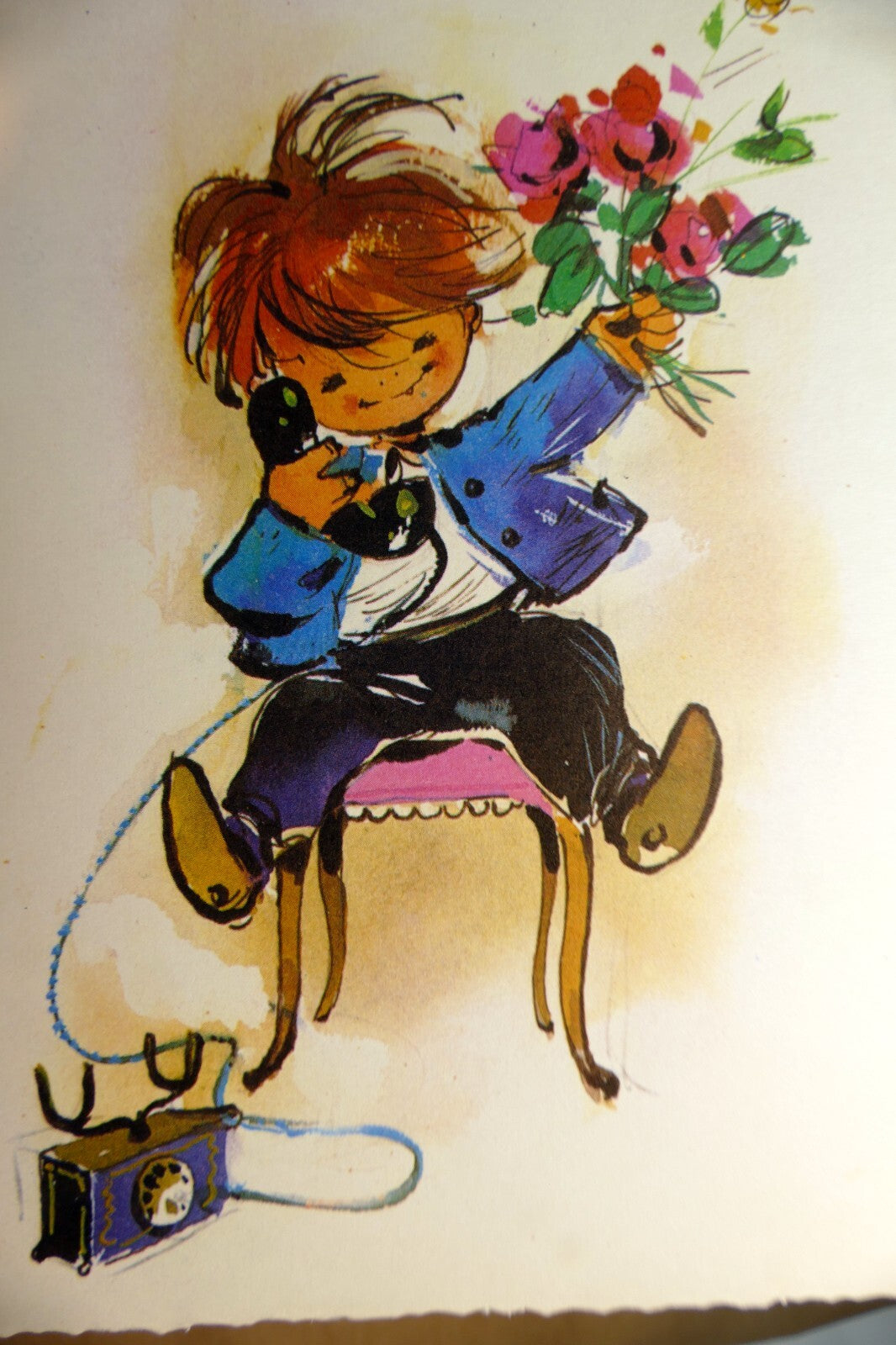 Adolf korsch verlag postcard munchen boy flowers on a phone   unposted art