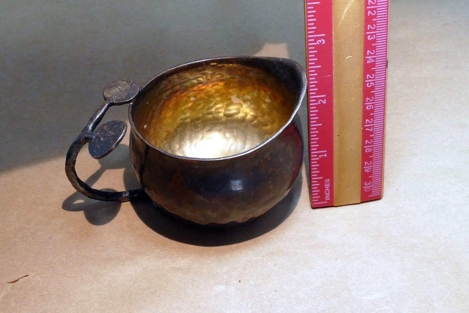 Vintage Bronze Floral Creamer hand made with floral leave handle