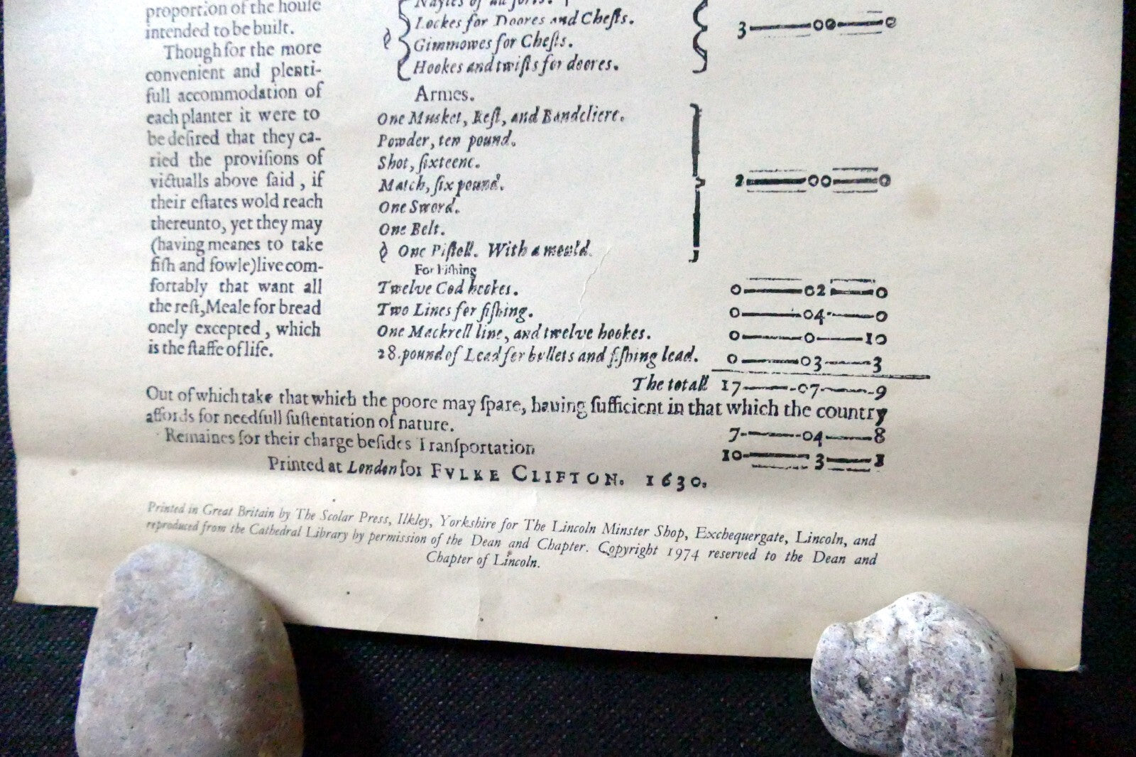 List of Provisions Needfull to Plant New England for a year Poster 1630 reprint