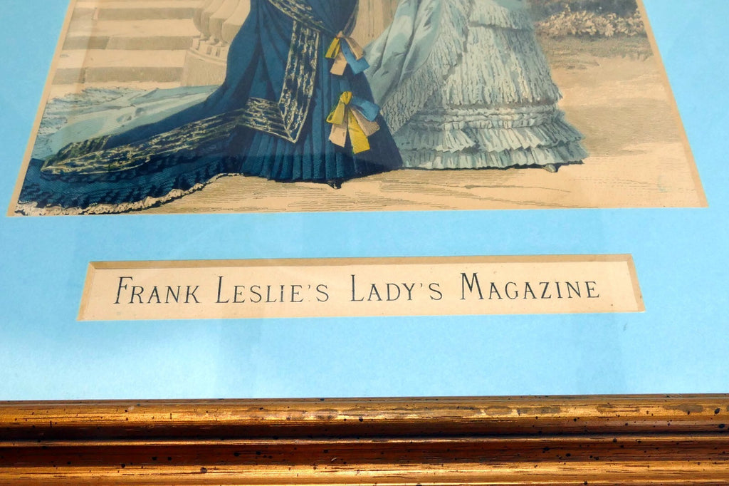 Framed Fashion Print Frank Leslie���s Lady���s Magazine Blue-Yellow 1870's