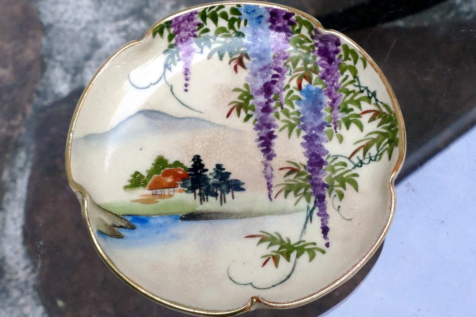 Koshida Japan Porcelain China Wisteria W/ Gold Rim Decorated Plate Tea 3.5" OD