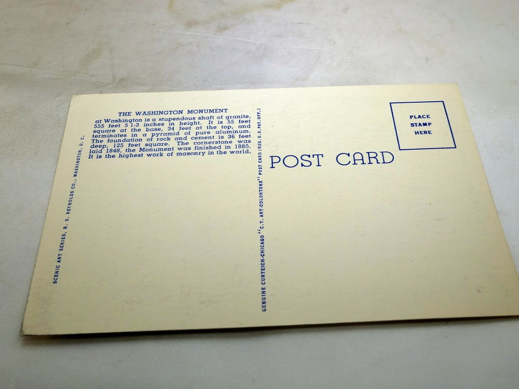 Post Card 186 Washington Monument  Washington DC 186 Linen 1940's unposted