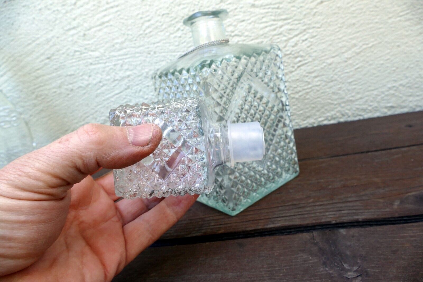 1 Litter Glass Decanter With Stopper 10" tall "GIN" square