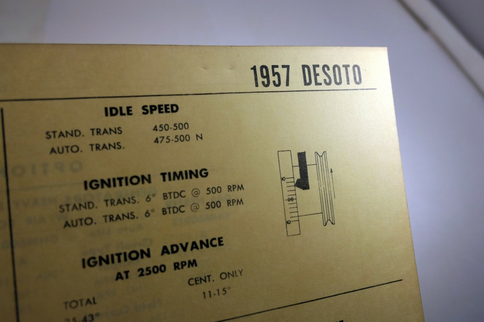 1957 Desoto Firesweep S-27 Sun Electric tune-up  sheet chart
