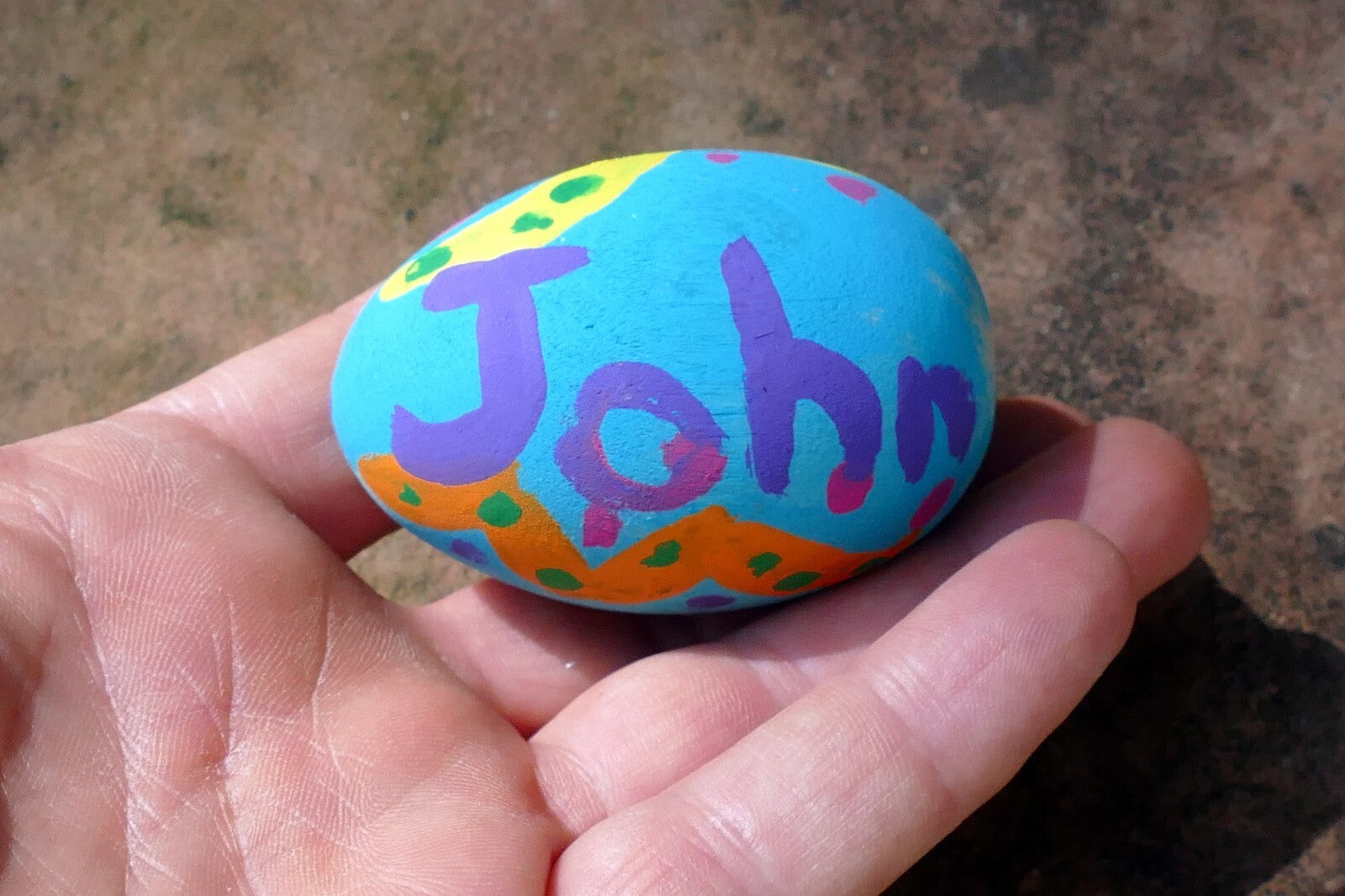 Vintage Wooden Ornament Hand Painted Easter Egg - signed JOHN