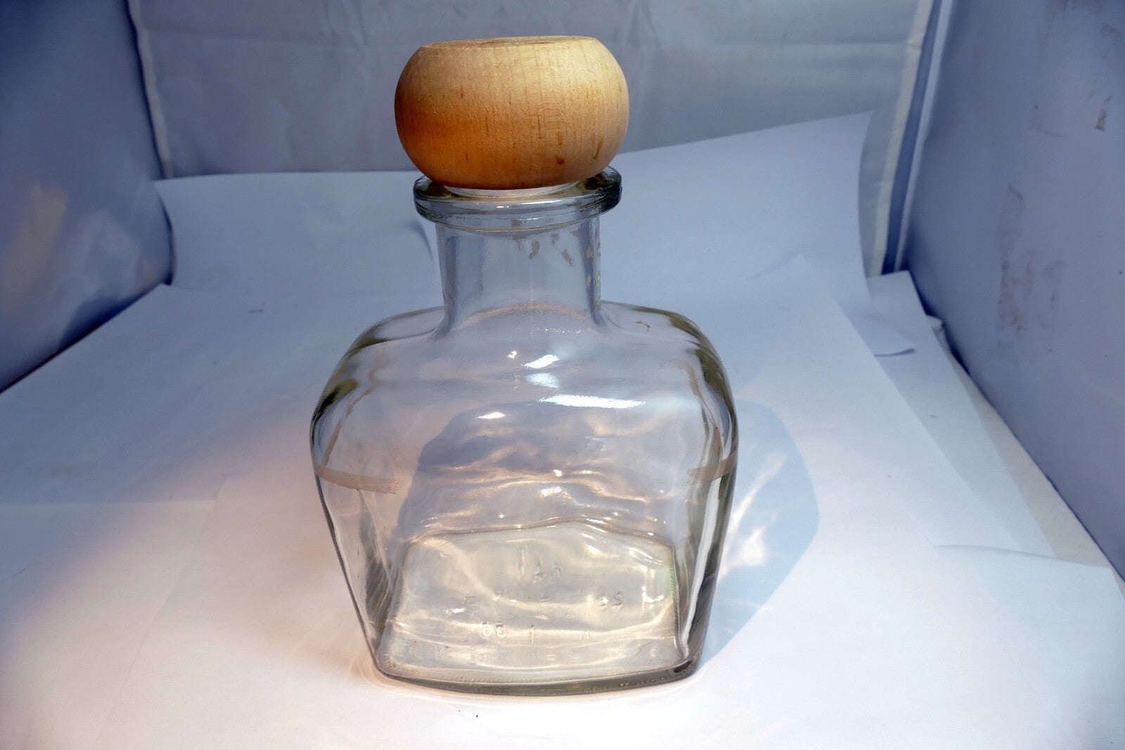 Glass Bottle with Wooden Stopper clear 1 quart