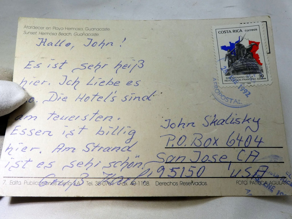 Playa Hermosa Atardecer Costa Rica Sunset  Postcard 6X4" vintage 1980-90's