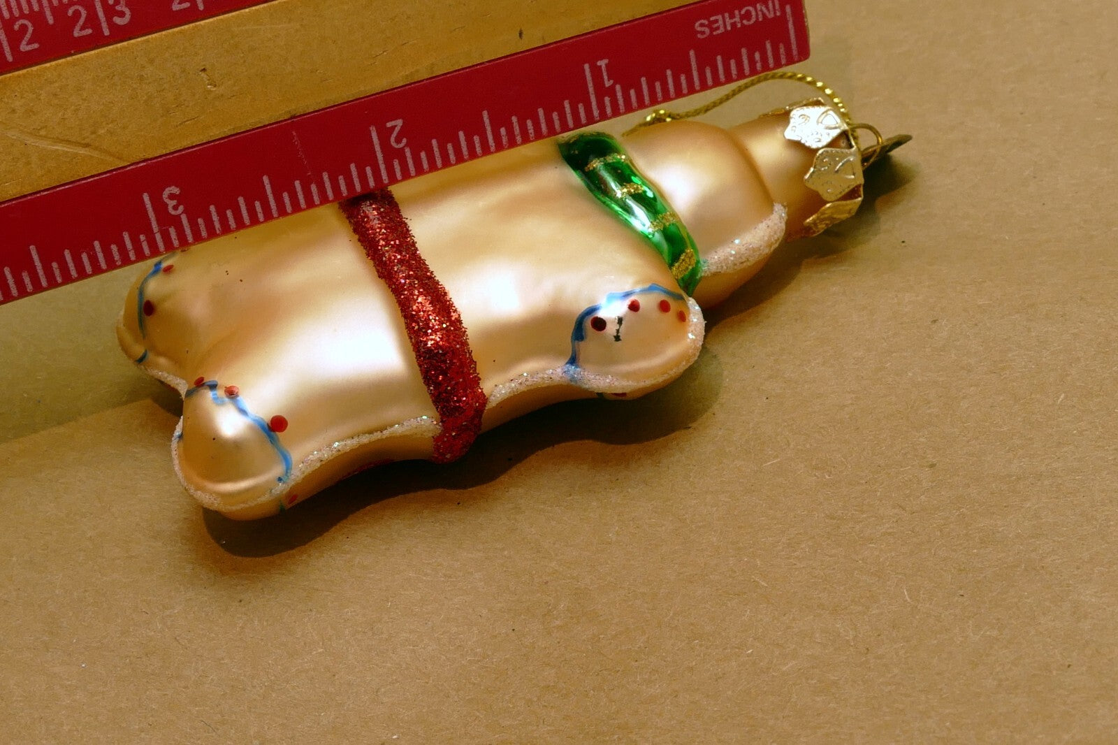 Thomas Pacconi Glass Gingerbread Man  Christmas Ornament gold red green 3"