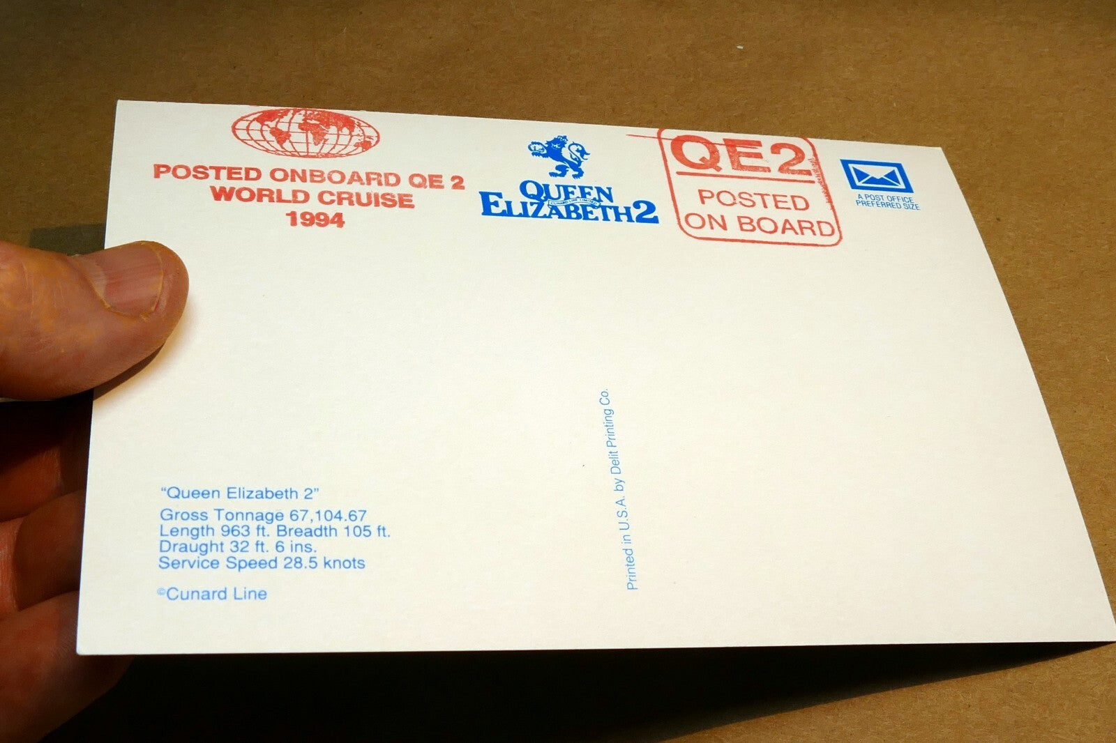 World Cruise Queen Elizabeth 2  1980's Postcard 1994