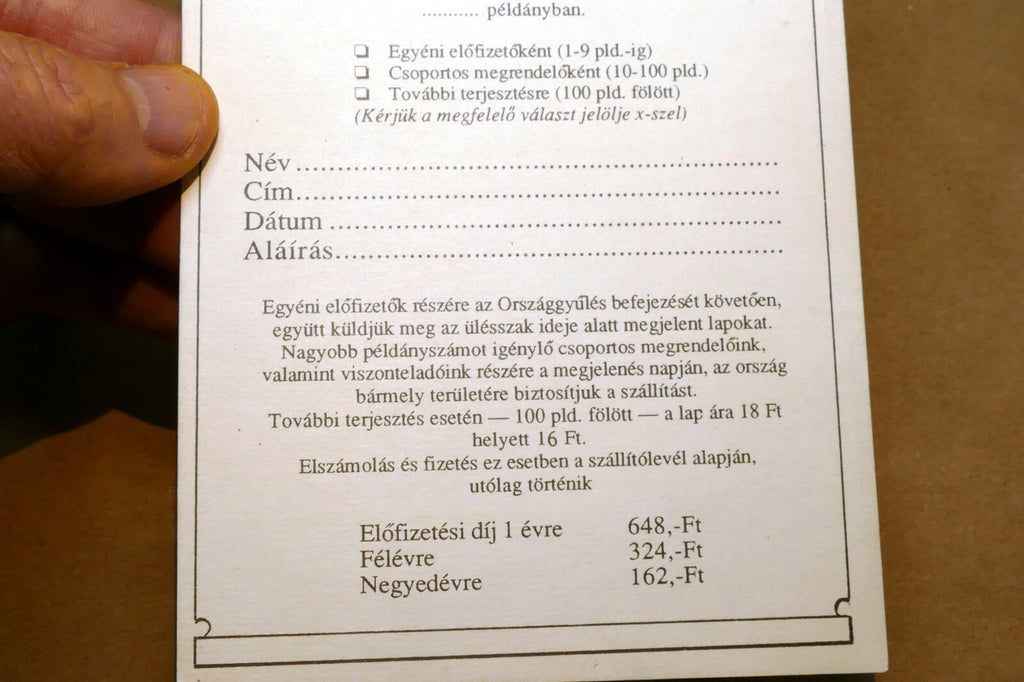 Megrendelolap order form Magyar  Postcard