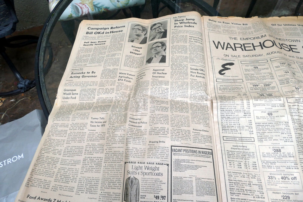1974 San Francisco Chronicle Nixon Resigns / Watergate Boxscore Plumbers case