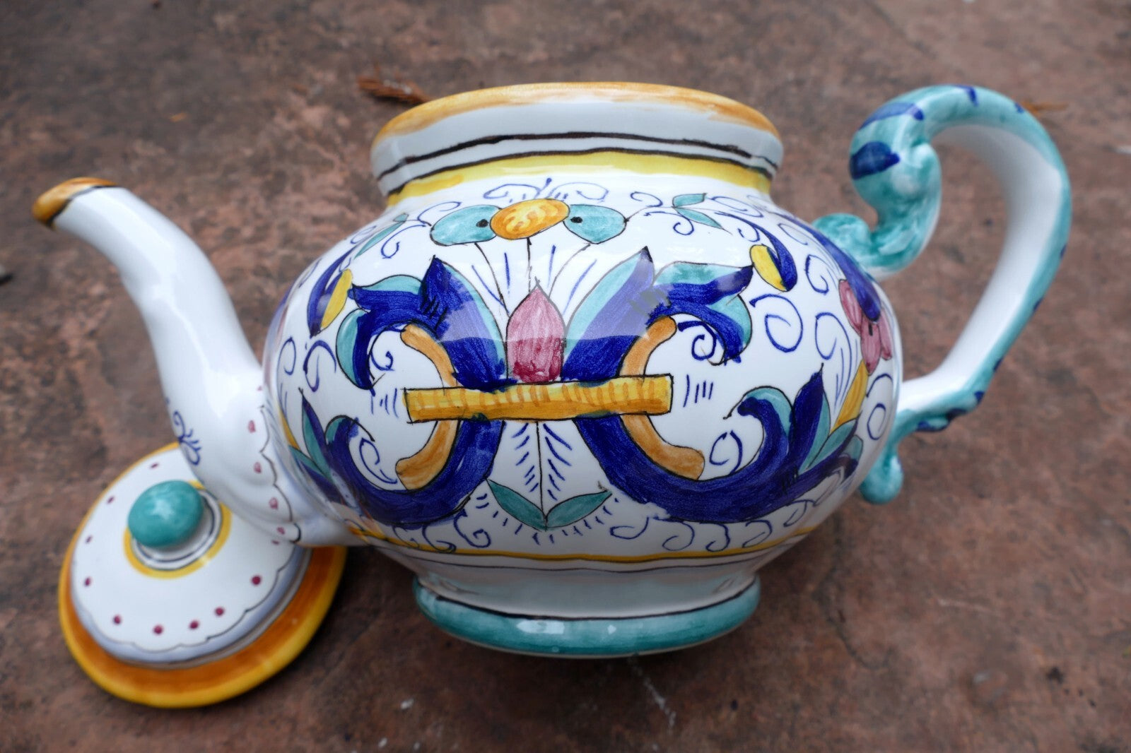 Splendor of Florence Floral Teapot Hand Painted 7” X 11” 7” Holds 5 Cups - Italy