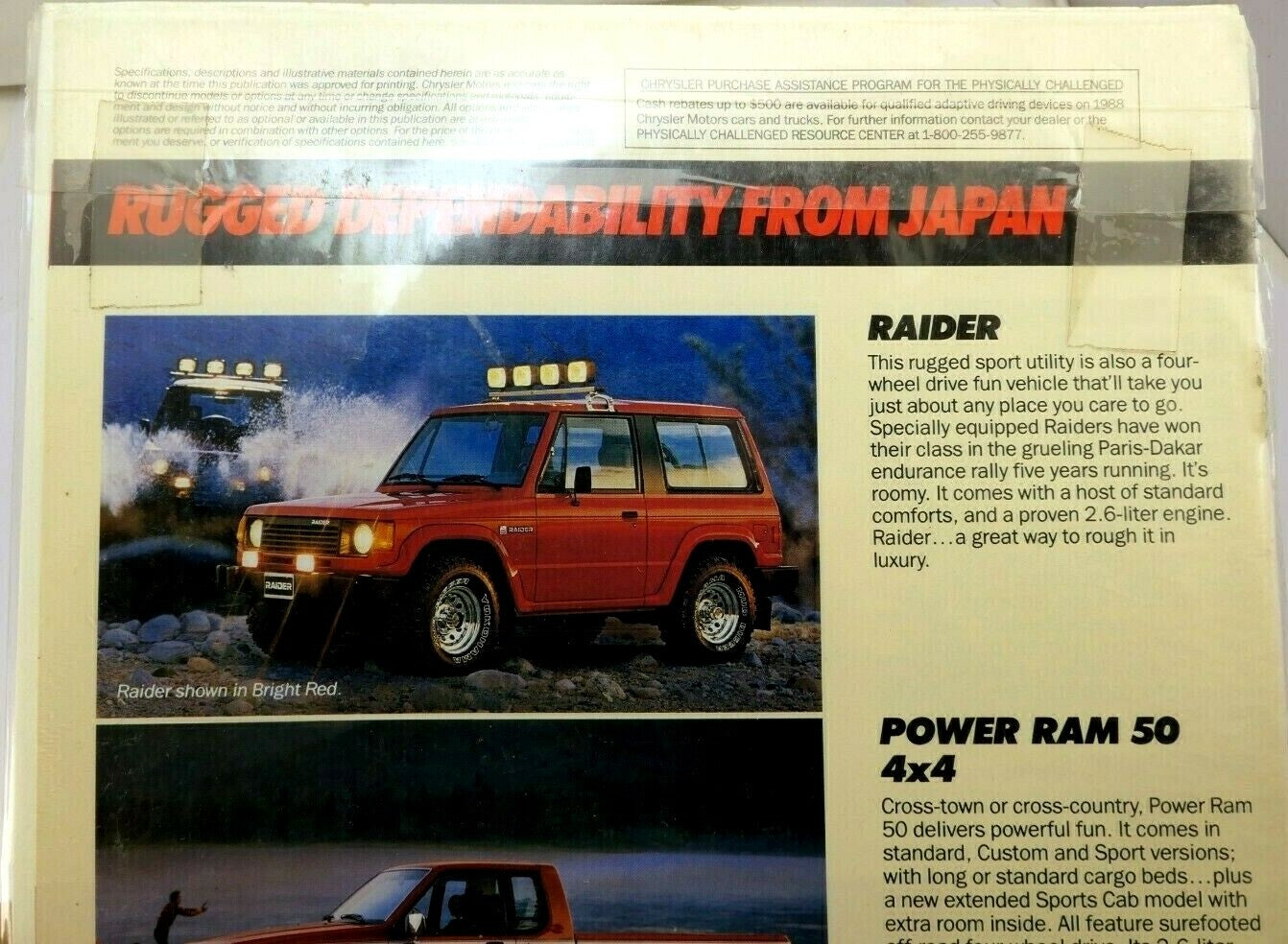 1988 dodge trucks raider ram 50 4x4 advertisement ad from magazine clipping
