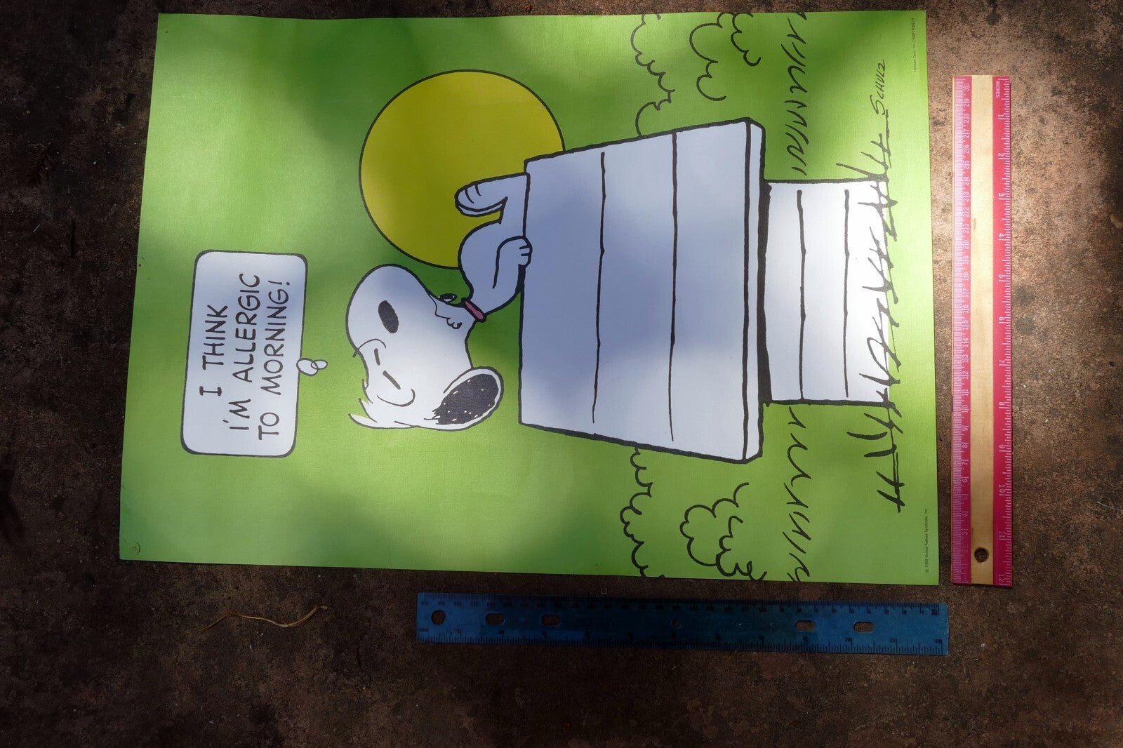 1958 Snoopy Sleeping Poster Schulz - " I think I am Allergic to Morning! "