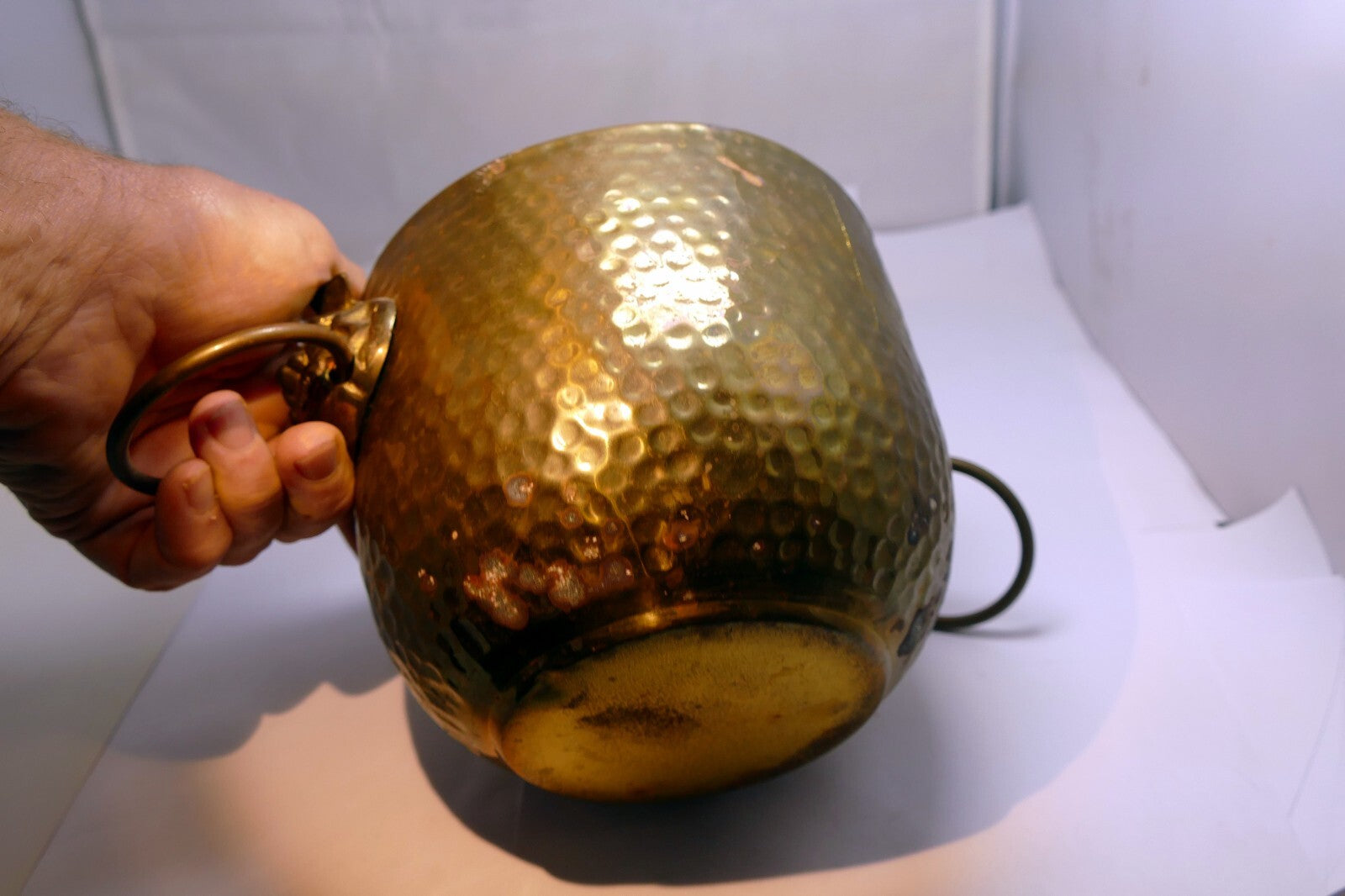 Brass Gold Colored Spittoon Hong Kong Lion 5.5" Hand Hammered Fu Dogs Head