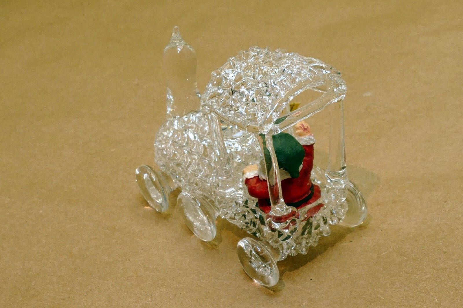 Spun Glass Crystal Christmas Ornament  Santa Claus driving engine train