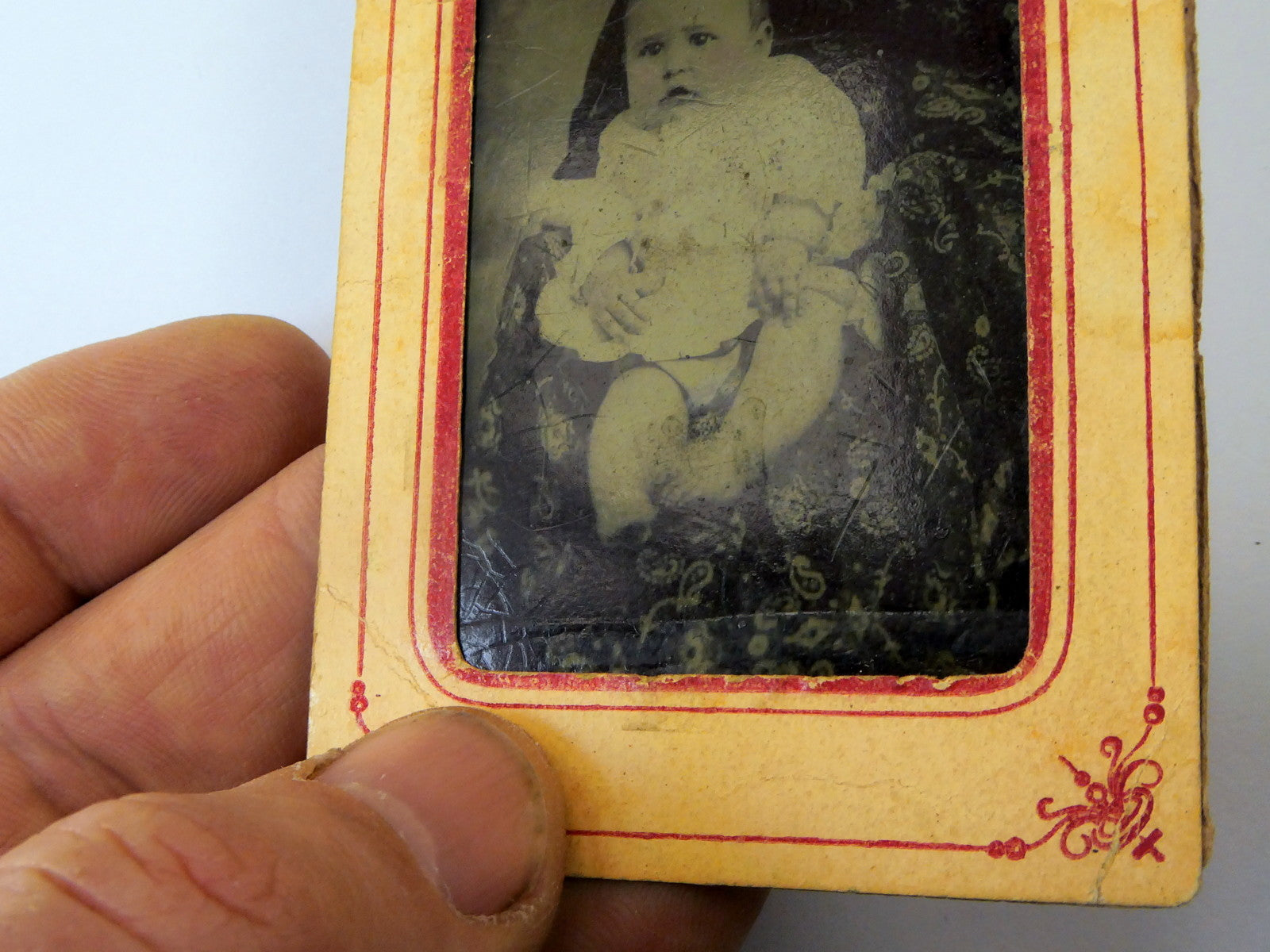 TINTYPE PHOTO Ferrotype Baby Girl VINTAGE ANTIQUE Picture Photograph 2X3" 1900