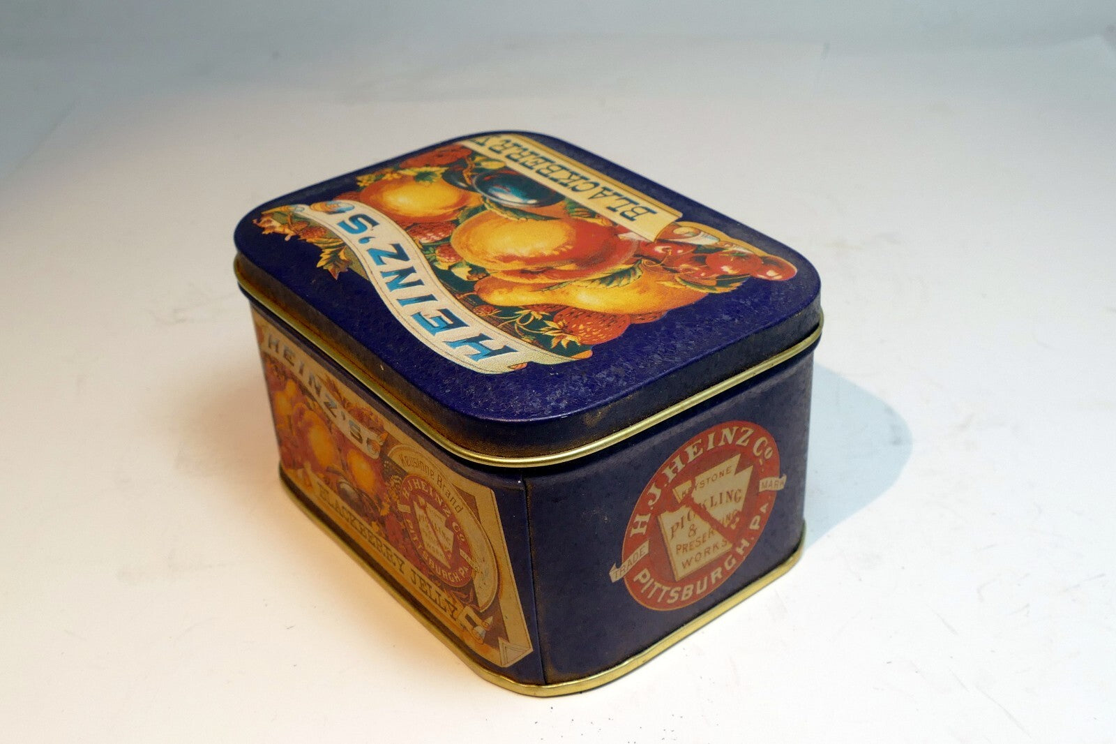 Vintage Heinz’s Blackberry Jelly Tin Can empty rectangle