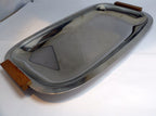 stainless steel rectangle platter serving dish  8X12" w/ wooden handles