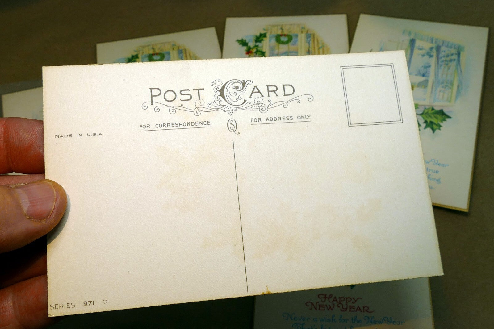 Unposted Postcard lot from 1950's Happy New Year snow scene window