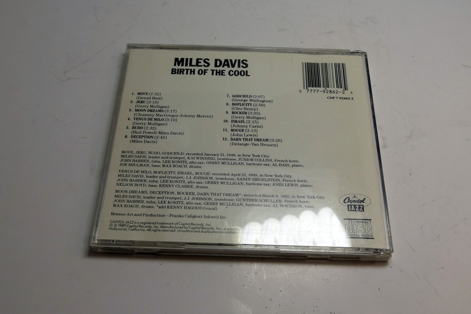 Birth Of The Cool By Miles Davis On Audio CD CDP 7 92862 2 1989 Capitol Records