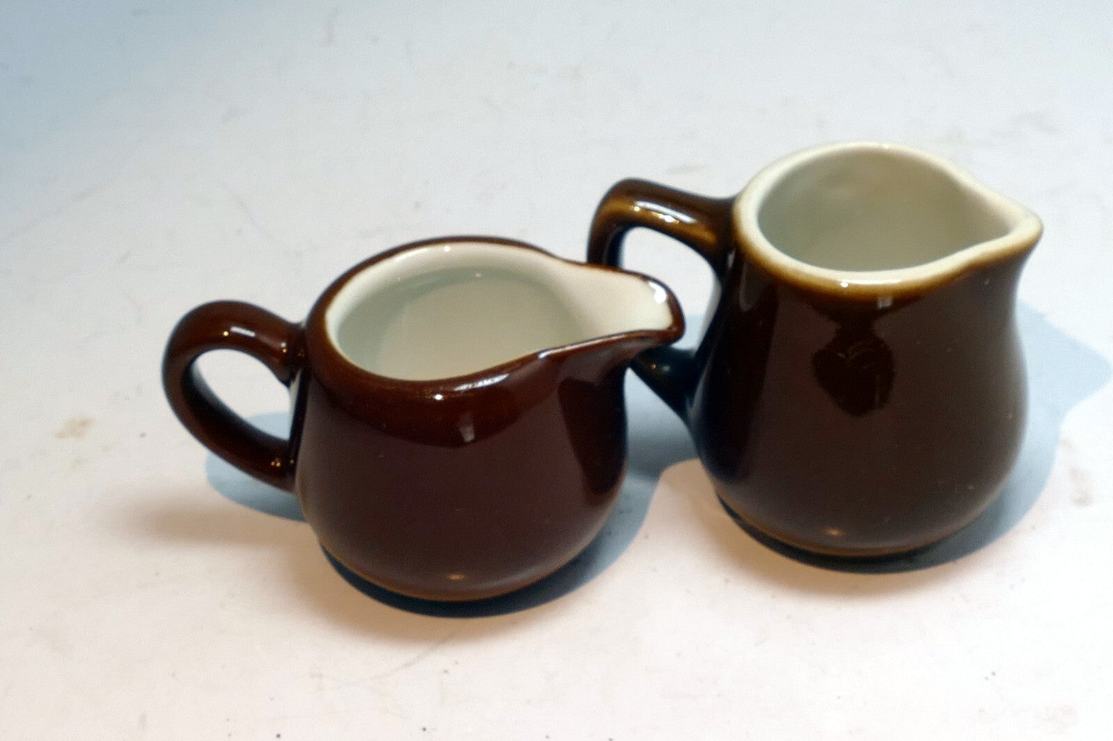 German Schonwald Miniature 4cm tall brown Milk Creamer Pitcher Set Of two