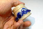 Blue Ceramic tealight candle holder  vintage clay pottery 2"
