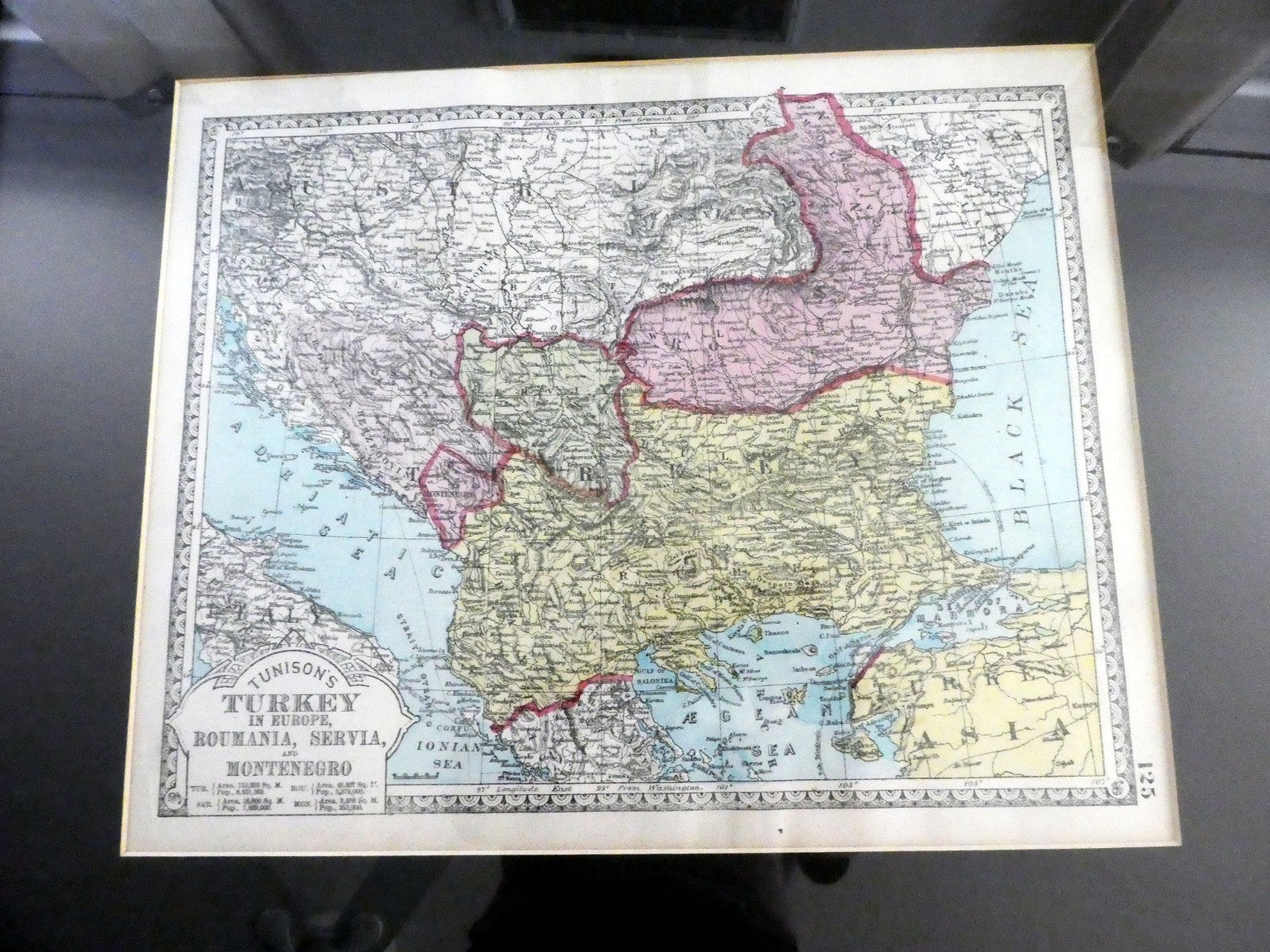TURKEY in Europe MAP ORIGINAL TUNISON'S AREA POPULATION 1885 vintage Antique