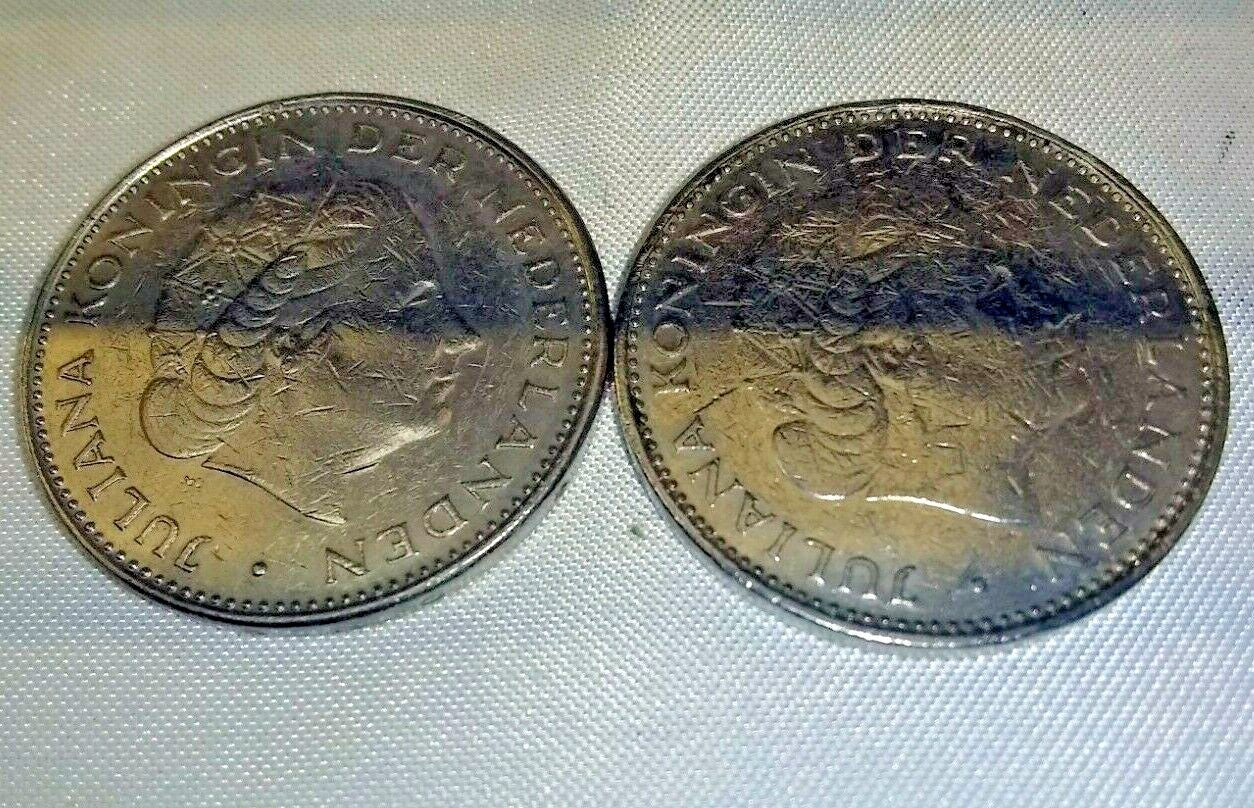 Netherlands 1970 21/2 gulden pre euro coin queen juliana nickel lot of two coins