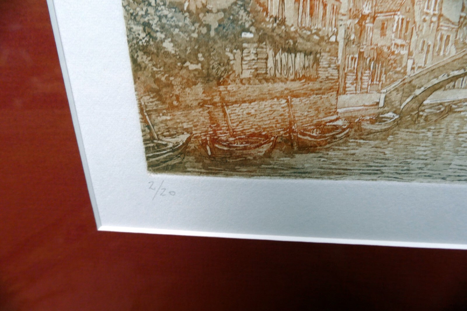Etching Canal in Venice Pencil Signed matted framed by  B Fe Zaldour