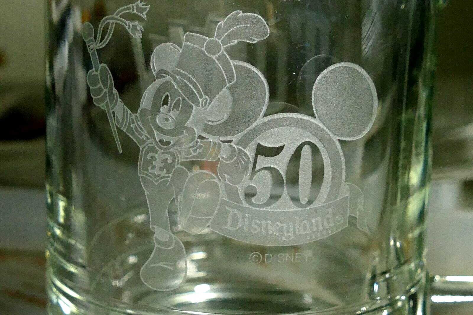 Mickey mouse large glass beer stein mug walt disneyland etched engraved "tommy"