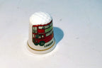 Porcelain Thimble Souvenir  London UK England Bus Red Harrods