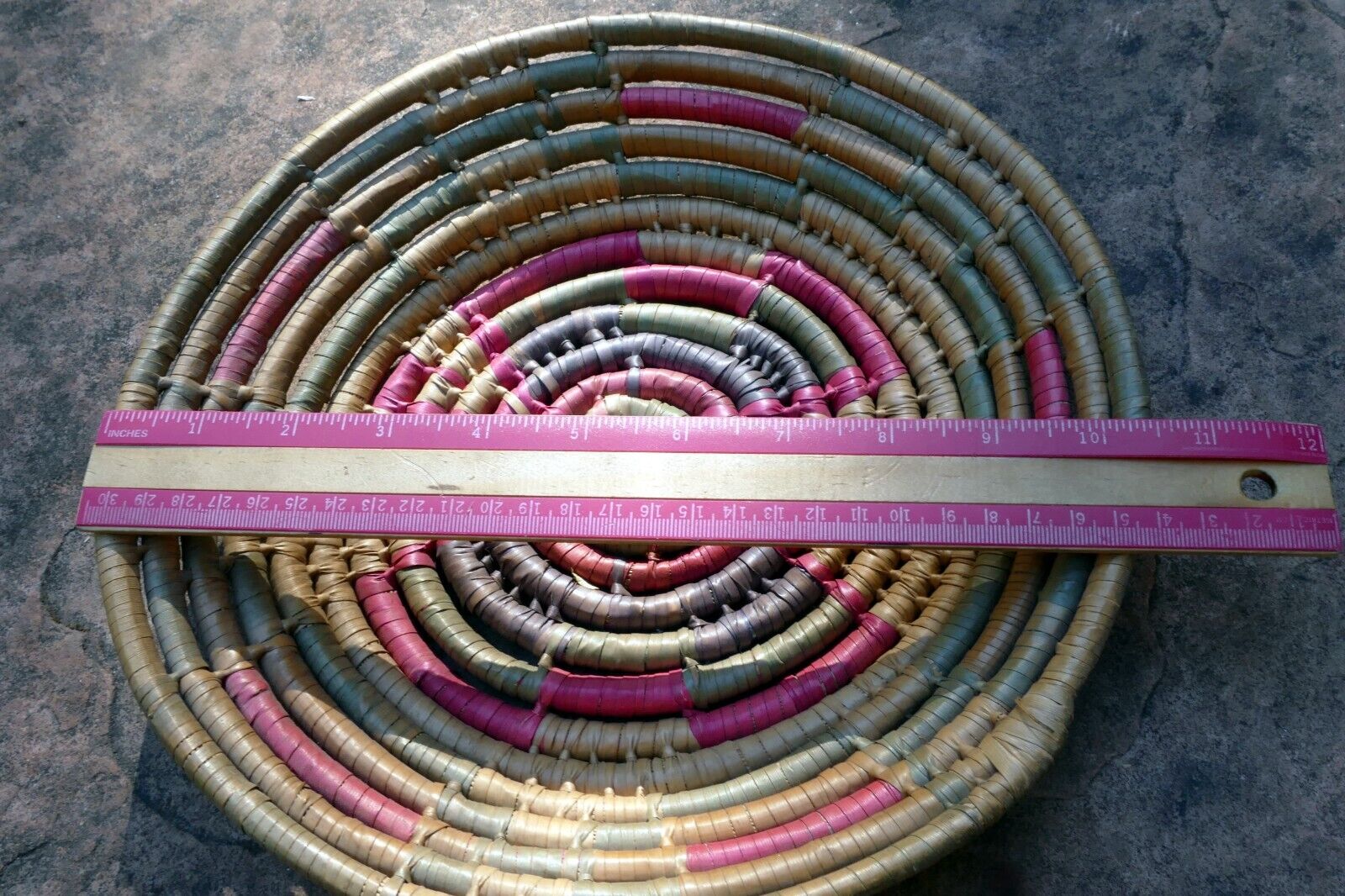 10.5" Basket Bowl Handwoven Natural Sea Grass Woven South west USA - vintage