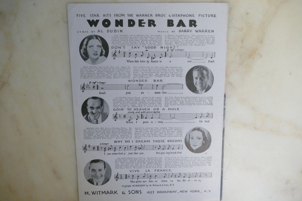 Why Do I Dream Those Dreams 1934 by Harry Warren and Al Dubin from Wonder Bar