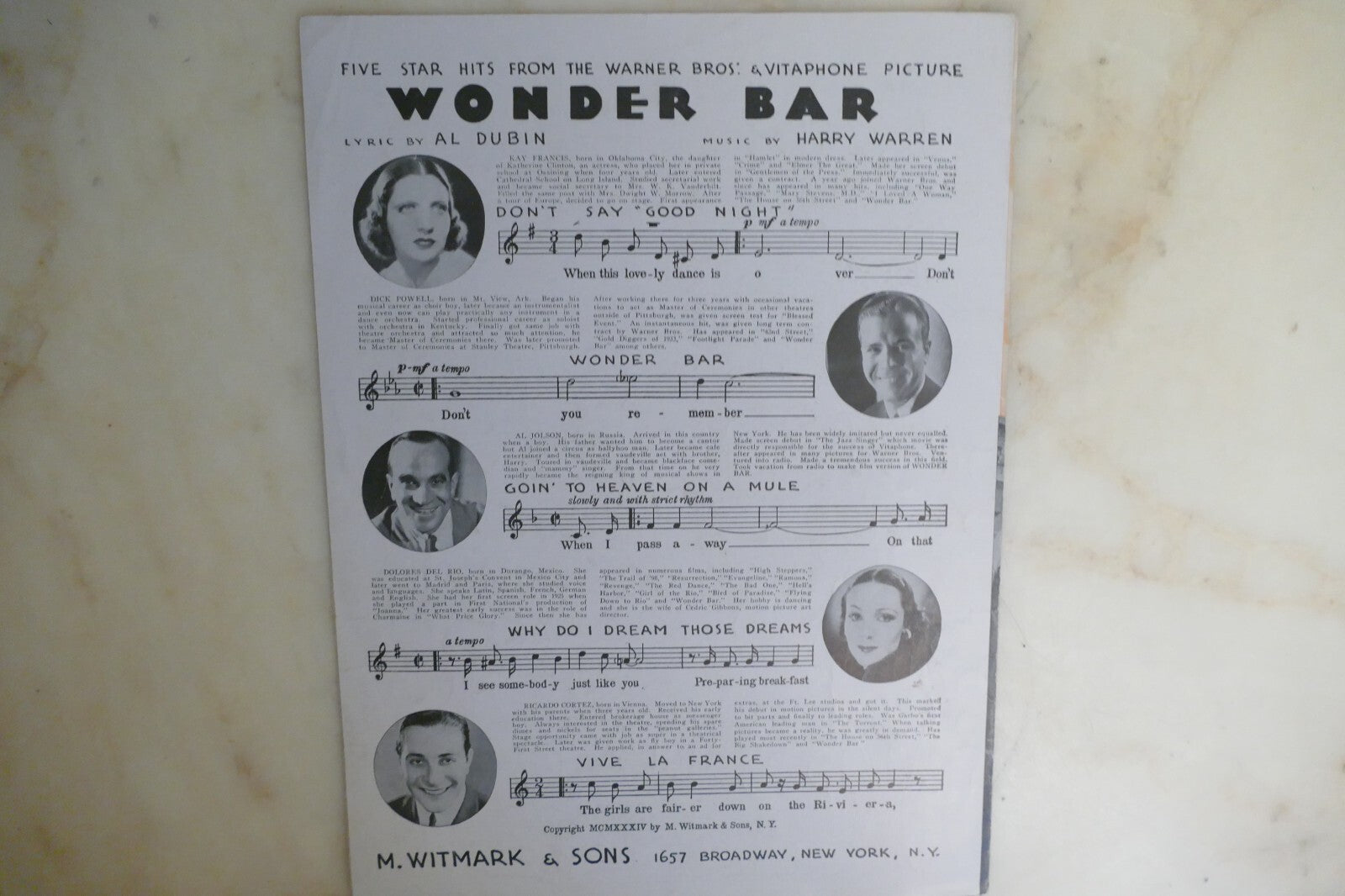 Why Do I Dream Those Dreams 1934 by Harry Warren and Al Dubin from Wonder Bar