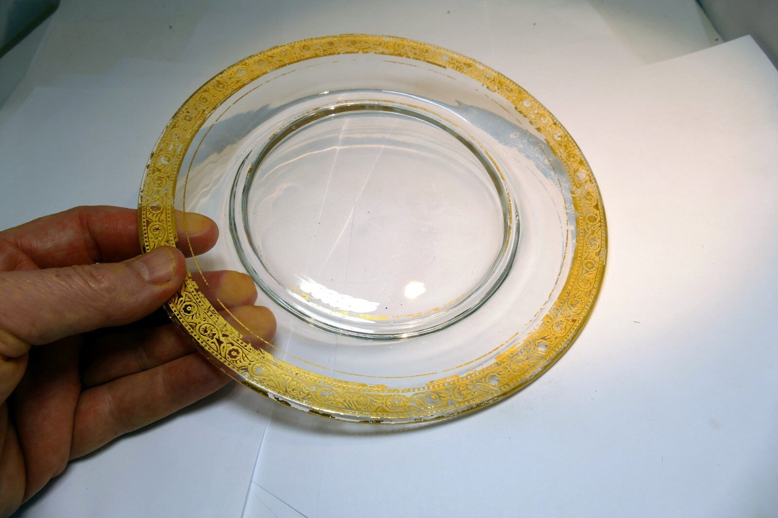 One Tiffin Glass Minton Gold rim charger presentation 8" Salad Plate